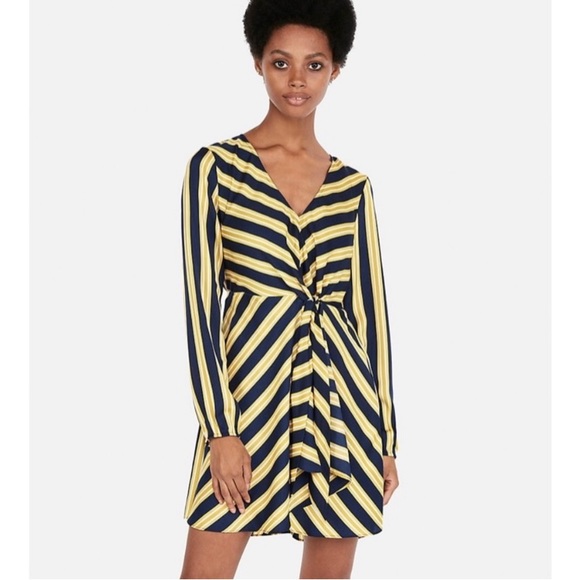 Express S Yellow/Navy Blue Striped Dress, Used, Quantity 1 available. - Picture 1 of 13
